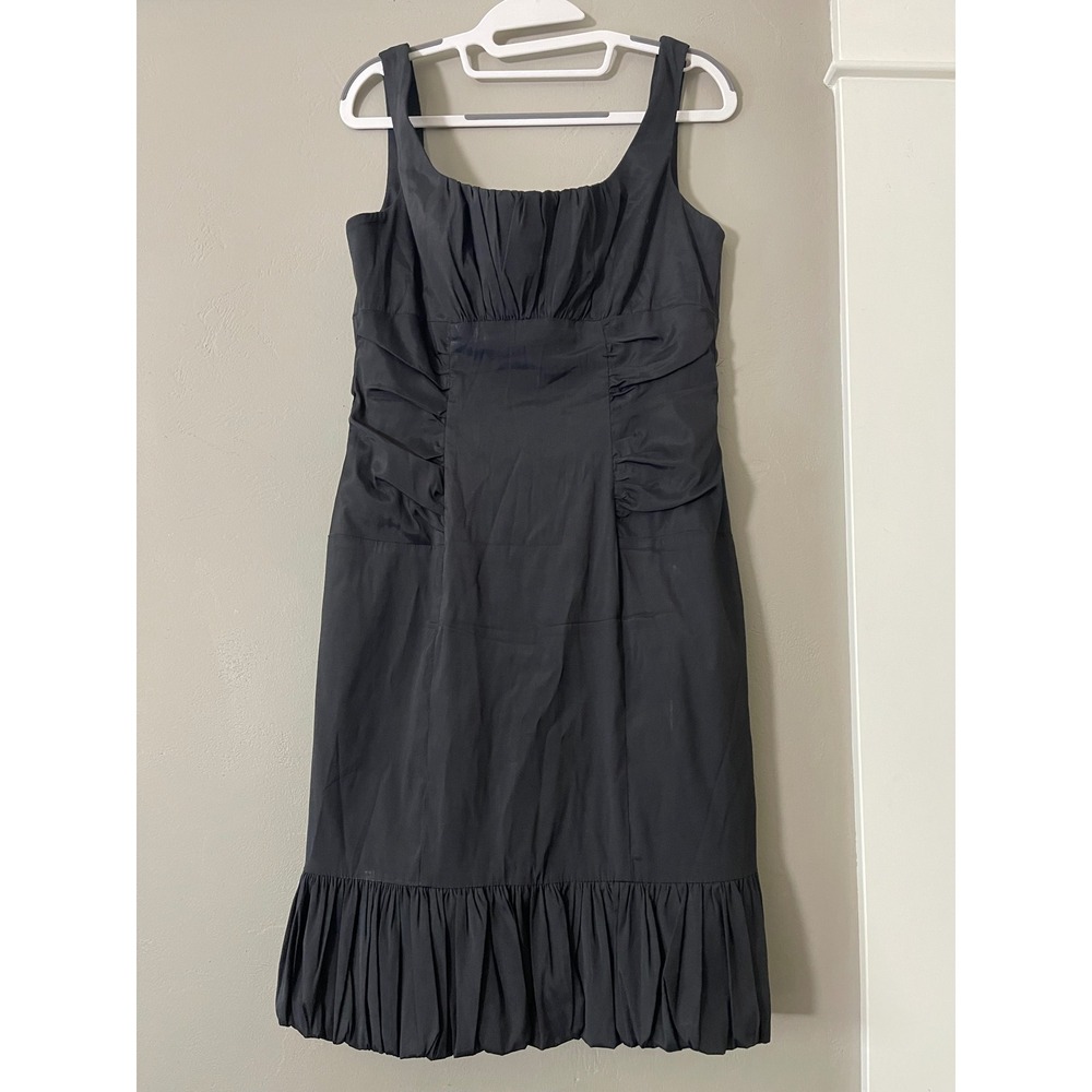 Betsy & Adam Black Ruched Bubble Hem Cocktail Dress Square Neck Size 12 - Picture 1 of 10